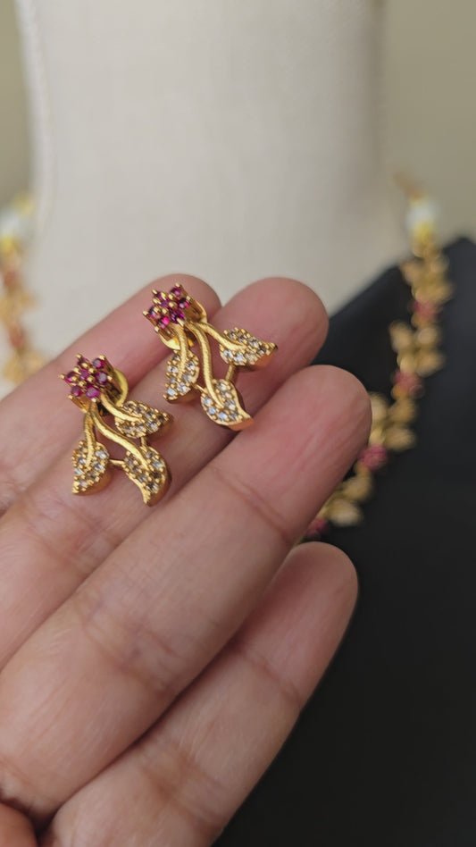 AD Gold finish Necklace earrings set Gold finish CZ stones