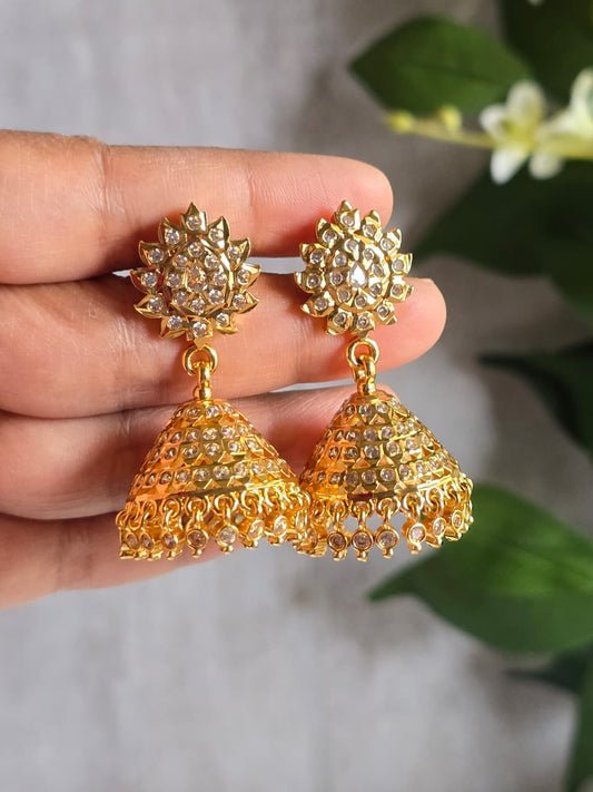 Traditional Gold Finish CZ & Ruby Stone Jhumka Earrings | Indian Ethnic Wedding Jewelry (Copy) (Copy) (Copy)