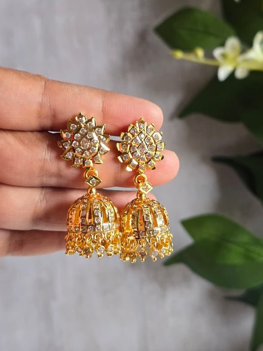 Traditional Gold Finish CZ & Ruby Stone Jhumka Earrings | Indian Ethnic Wedding Jewelry (Copy)