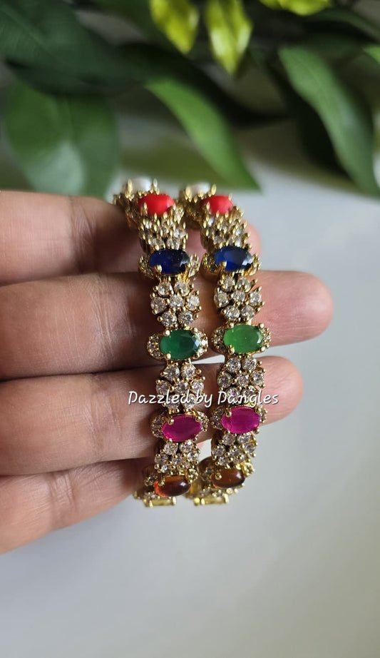 Navaratna Bangles Multi stone Indian Bangles Pair SIZE 2.6