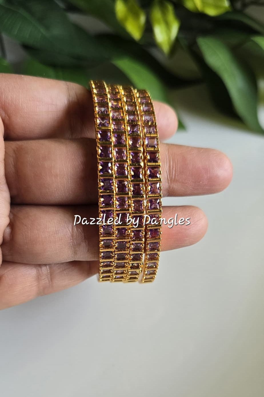 Purple stone bangles Gold finish Wedding Jewelry Traditional Ethic design Size 2.6