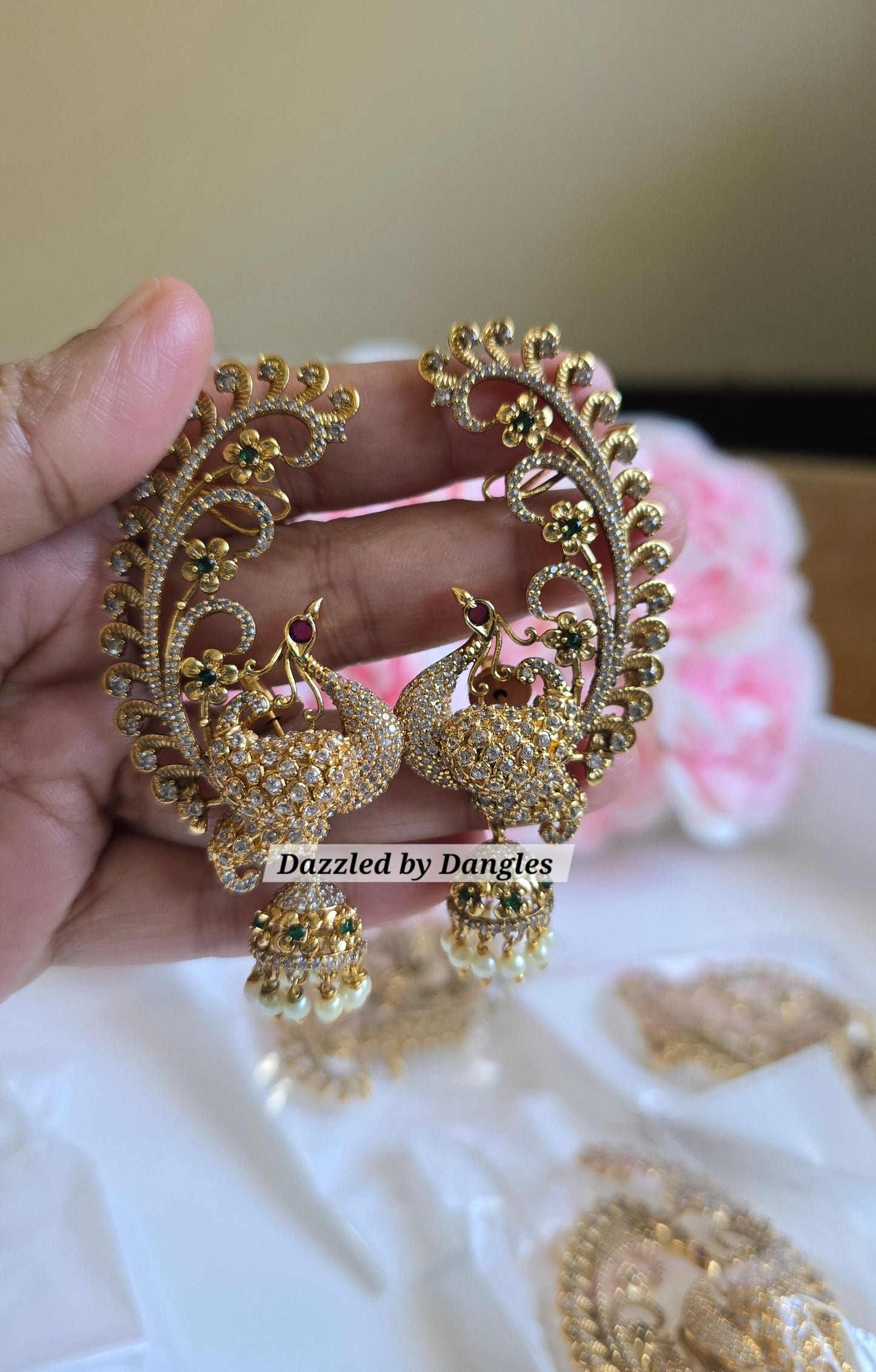 South Indian Peacock Jhumka Earrings | Traditional Temple Style Kemp Stone Jhumkas | Bridal & Festive Jewelry | Tamil Ethnic Earrings