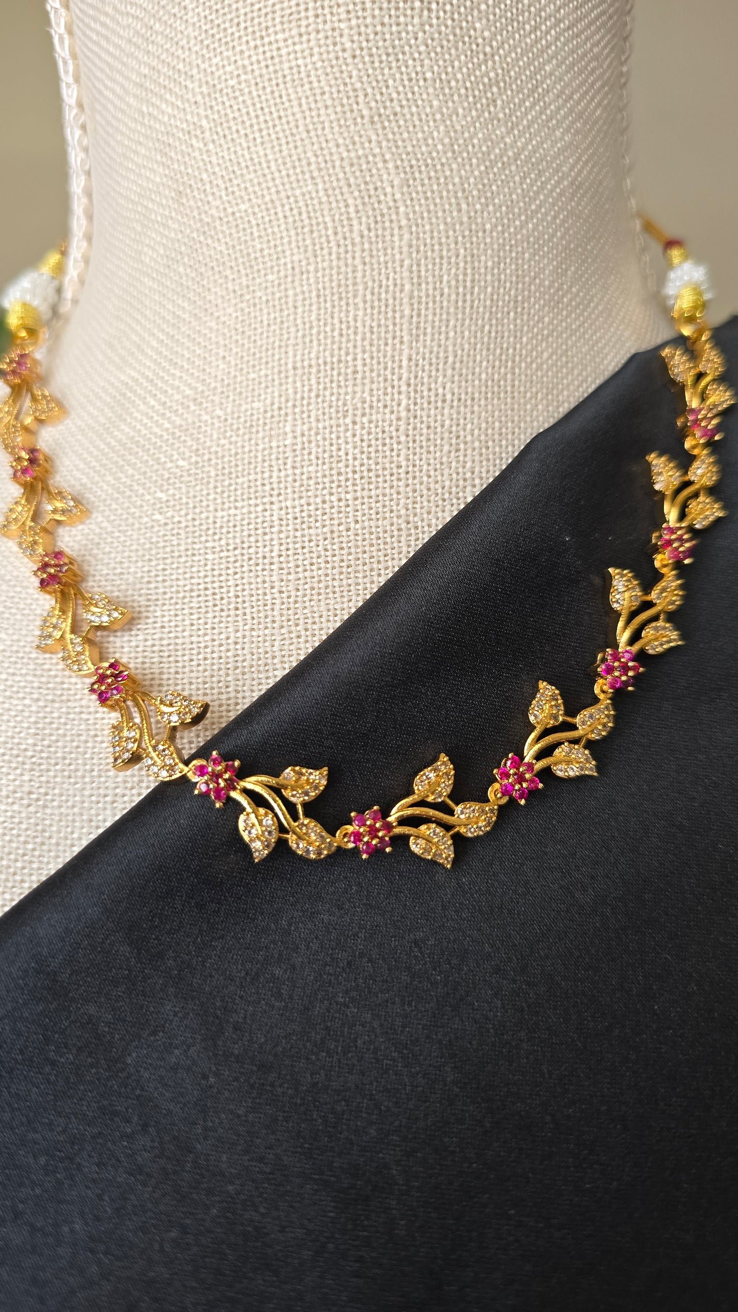AD Gold finish Necklace earrings set Gold finish CZ stones