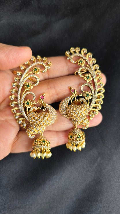 South Indian Peacock Jhumka Earrings | Traditional Temple Style Kemp Stone Jhumkas | Bridal & Festive Jewelry | Tamil Ethnic Earrings
