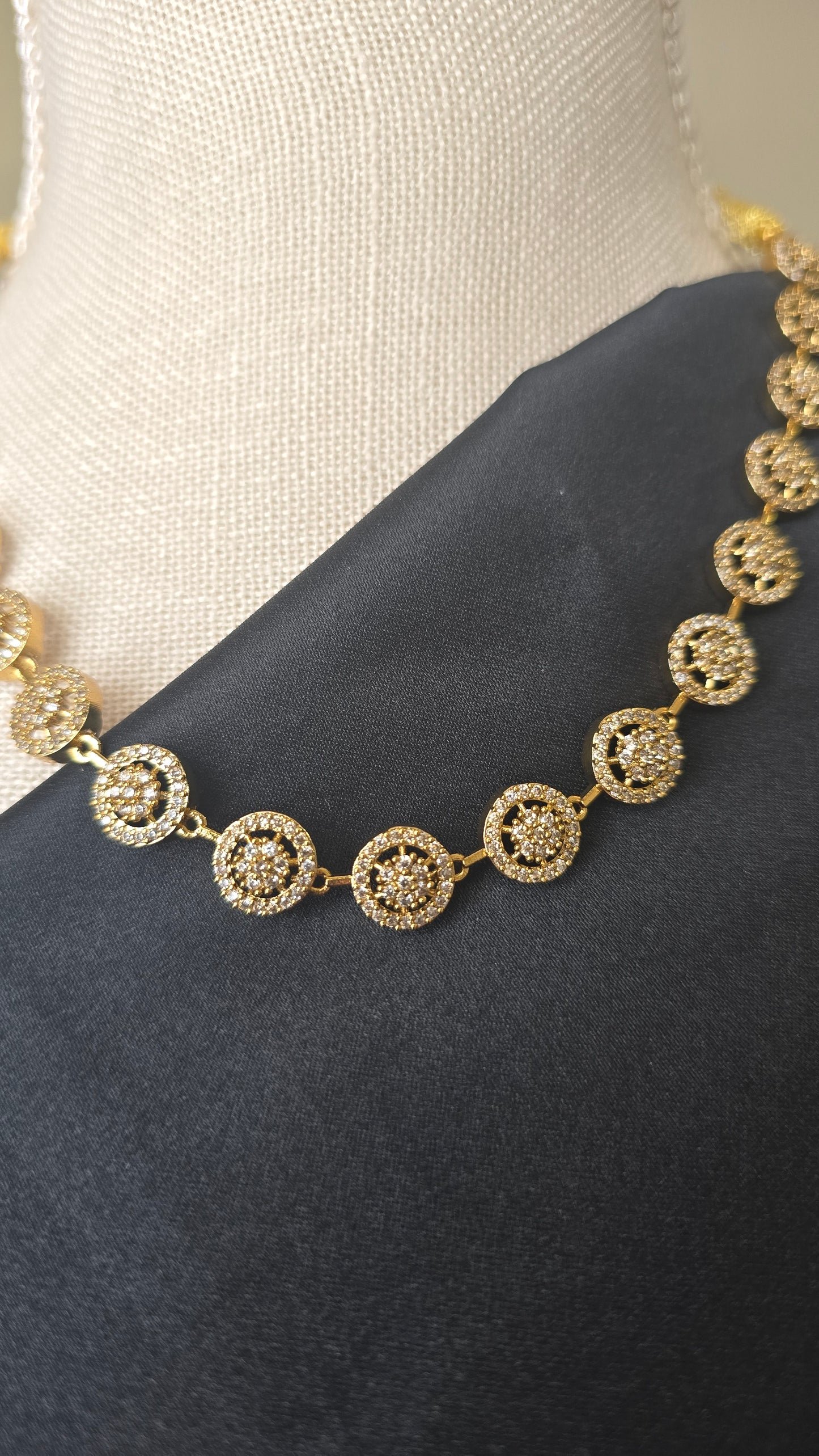 INDIAN Classic AD White stone necklace set with matching earrings Gold finish