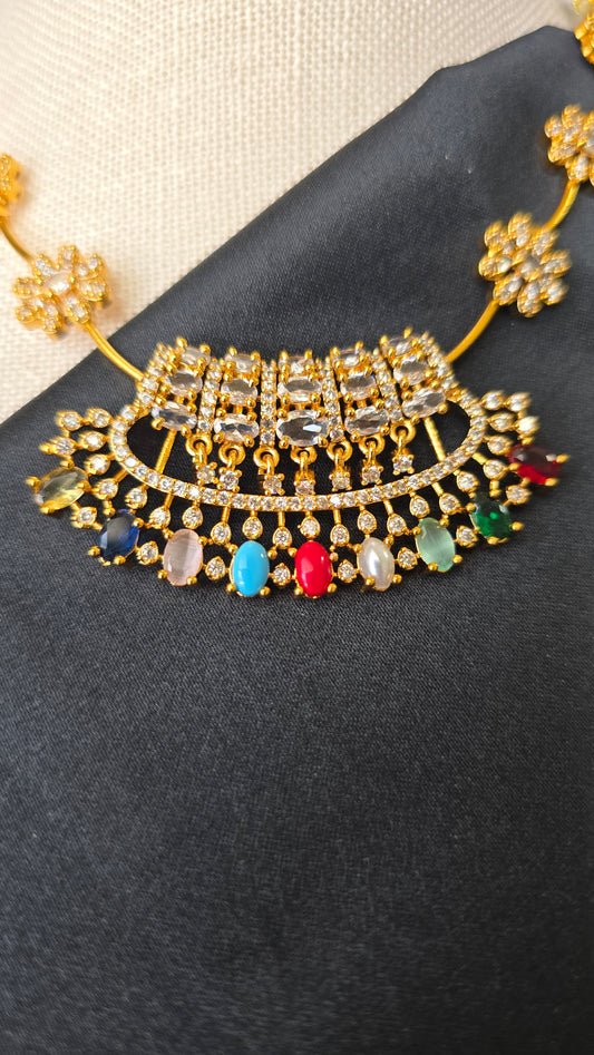 INDIAN MULTI Jewellery - Necklace set with Ad Cz Navaratna stones Dainty Trendy gifts for women girls